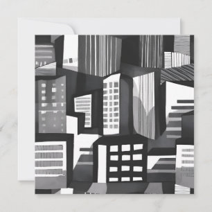 Modern Geometric City Black & White Card