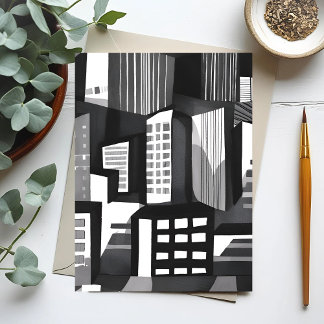 Modern Geometric City | Black & White Contemporary Postcard