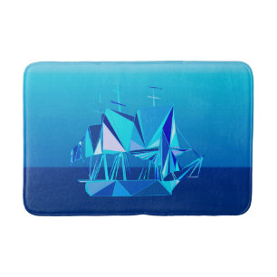 Modern Geometric Clipper Ship, Cobalt Blue Bath Mat