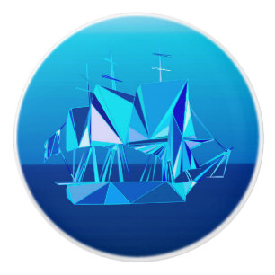 Modern Geometric Clipper Ship, Cobalt Blue Ceramic Knob