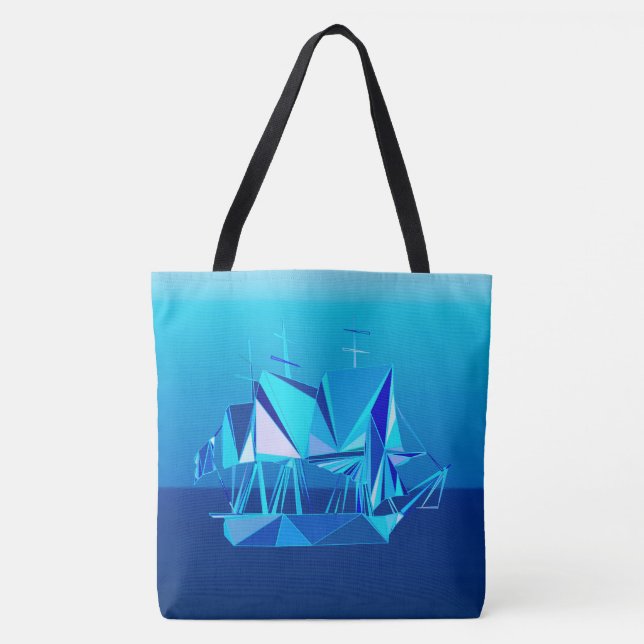 Modern Geometric Clipper Ship, Cobalt Blue Tote Bag (Front)