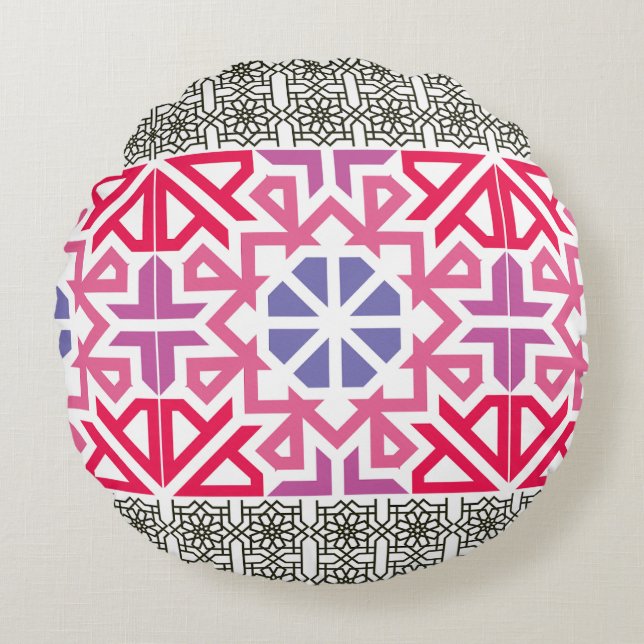Modern Geometric colorful Boho Pattern Round Cushion (Front)