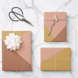 Modern Geometric Colour Block Terracotta Mustard Wrapping Paper Sheet