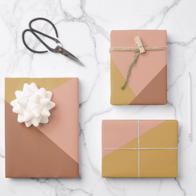 Modern Geometric Colour Block Terracotta Mustard Wrapping Paper Sheet (Front)