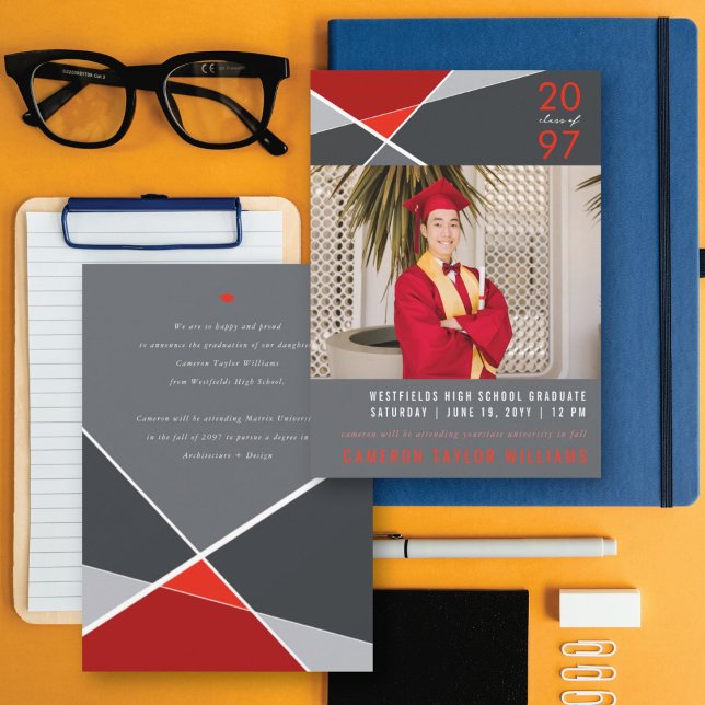 Modern Geometric Colour Blocks Geo Photo Graduatio Announcement (Creator Uploaded)