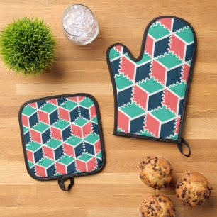Modern Geometric Colour Cube Oven Mitt and Pot Hol Oven Mitt & Pot Holder Set