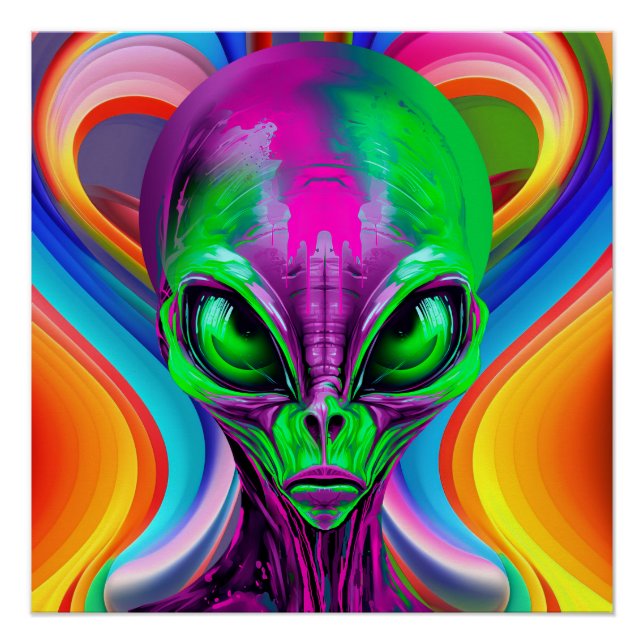 Modern Geometric Colourful Alien Poster (Front)