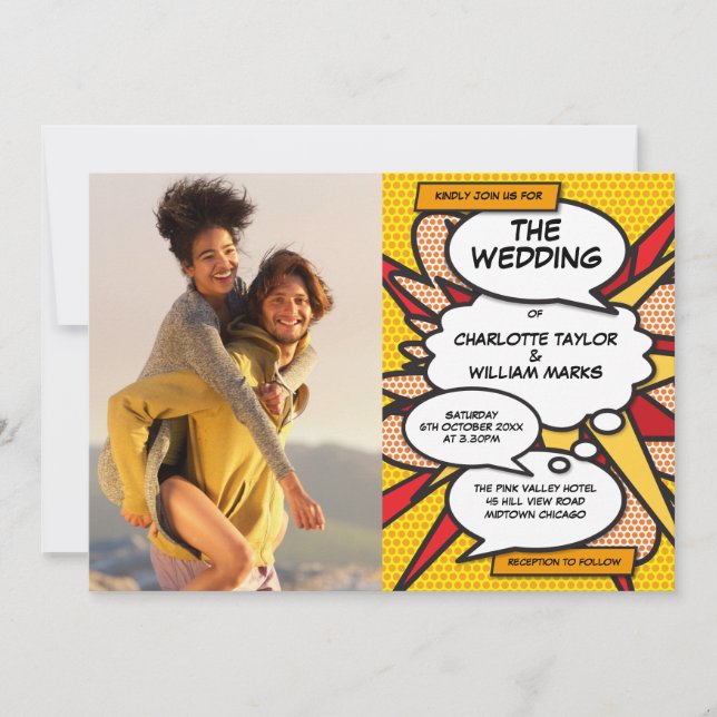 Modern Geometric Comic Book Photo Wedding  Invitation (Front)