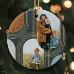 Modern Geometric Concentric Golden Arches 2 Photo Ceramic Tree Decoration<br><div class="desc">Deck your tree in style with our modern geometric two photo golden arch Christmas ornament. Design features overlapping golden arch pattern with two arch photo frames. You can change the background color as well as the arch shapes to any color to complement your photo. Designed by Moodthology Papery.</div>