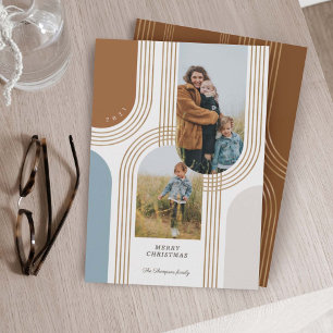 Modern Geometric Concentric Golden Arches 2 Photo Holiday Card