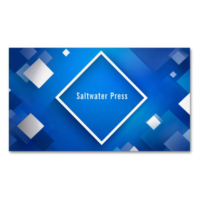 Modern Geometric Corporate Blue & Silver Magnetic Business Card (Front)