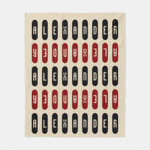 Modern Geometric Cream Black Red Custom Name Fleece Blanket