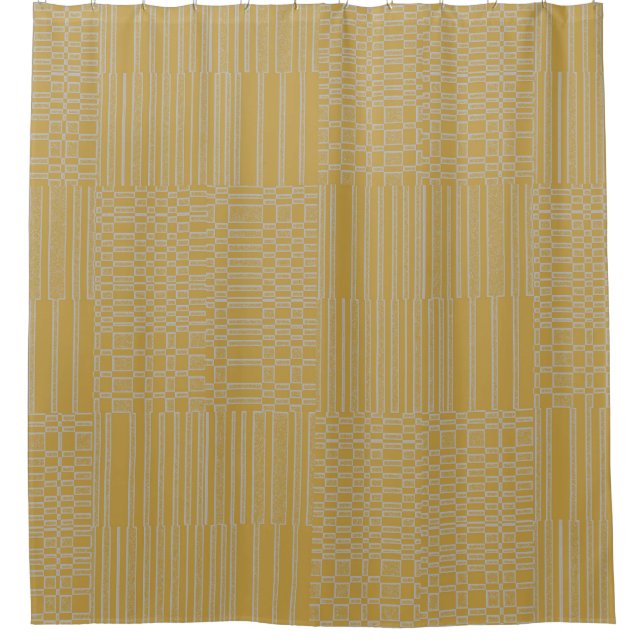 Modern Geometric Deep Yellow Light Grey Shower Curtain (Front)