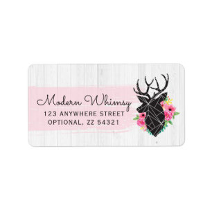 Modern Geometric Deer & Shabby Roses Rustic Wood Label