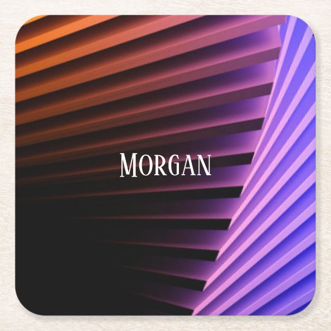 Modern Geometric Design, White Name Square Paper Coaster (Front)