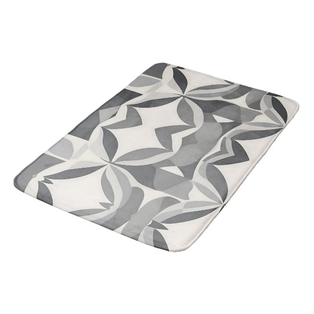 Modern Geometric Diamond Pattern in Grey and White Bath Mat (Angled)