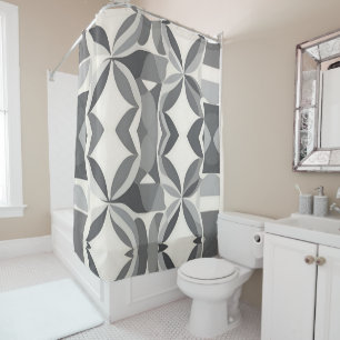 Modern Geometric Diamond Pattern in Grey and White Shower Curtain