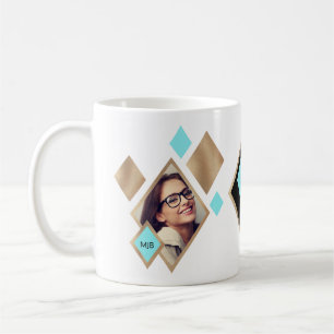 Modern Geometric Diamonds 2-Photo and Monogram Coffee Mug
