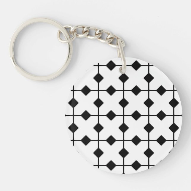 Modern Geometric, Diamonds - Black and White Key Ring (Front)