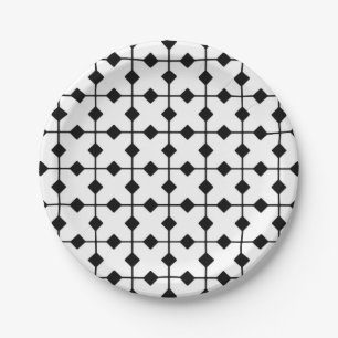 Modern Geometric, Diamonds - Black and White Paper Plate