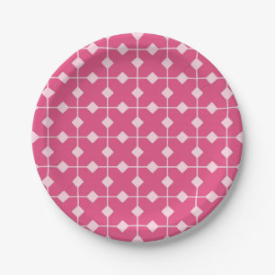 Modern Geometric, Diamonds - Strawberry pink Paper Plate