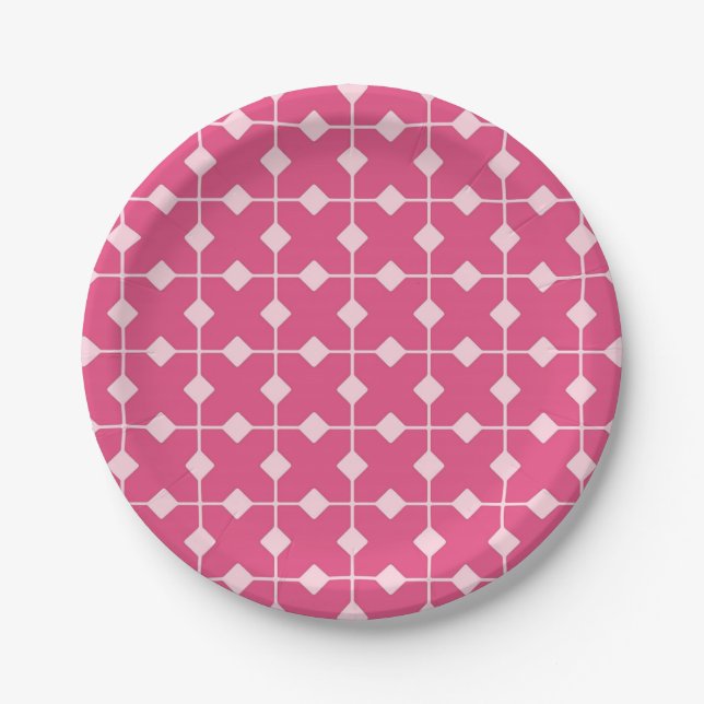 Modern Geometric, Diamonds - Strawberry pink Paper Plate (Front)