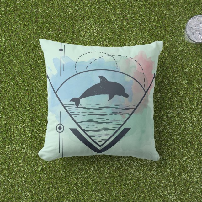 Modern Geometric Dolphin Cushion (Grass)