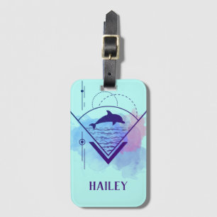 Modern Geometric Dolphin Personalised Luggage Tag