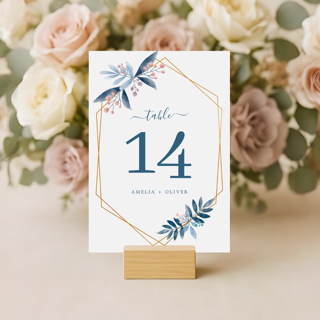 Modern Geometric Dusty Blue Greenery Wedding Table Number (Creator Uploaded)