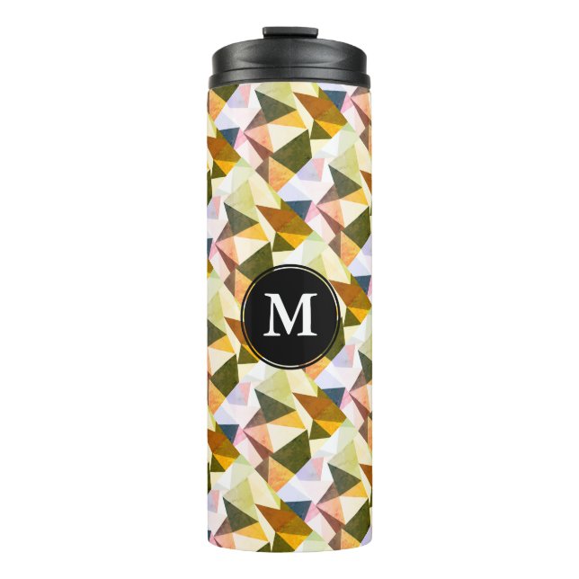 Modern Geometric Earth Tones Pyramids with Initial Thermal Tumbler (Front)