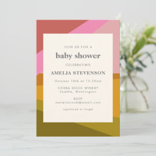 Modern Geometric Earthy Pink Green Red Baby Shower Invitation