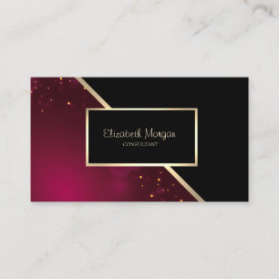 Modern Geometric, Elegant,Gold Frame Red Business Card