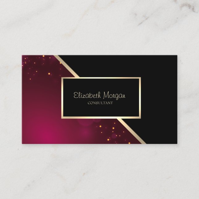 Modern Geometric, Elegant,Gold Frame Red Business Card (Front)