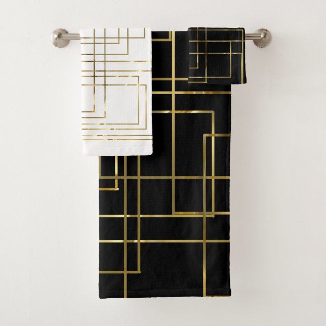 Modern Geometric Faux Gold Lines Bath Towel Set (Insitu)