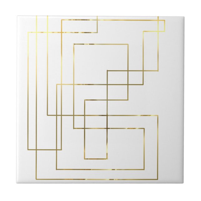 Modern Geometric Faux Gold Lines Ceramic Tile (Front)