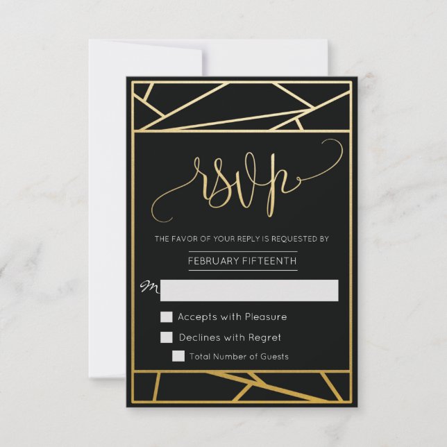 Modern Geometric Faux Gold RSVP Card (Front)