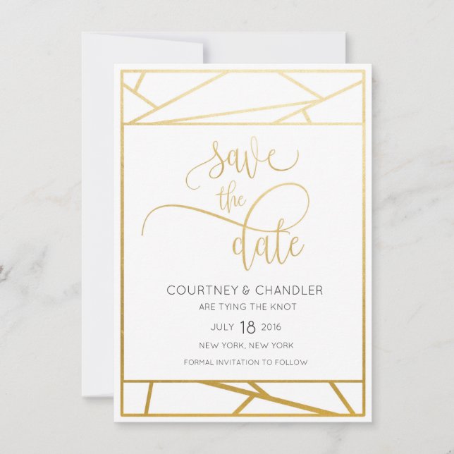 Modern Geometric Faux Gold Save the Date (Front)