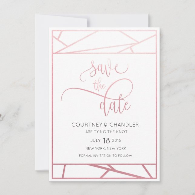 Modern Geometric Faux Rose Gold Save the Date (Front)