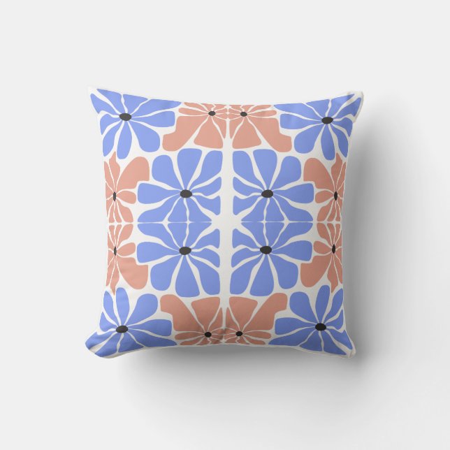 Modern Geometric Floral - Blue & Peach Pattern  Cushion (Front)