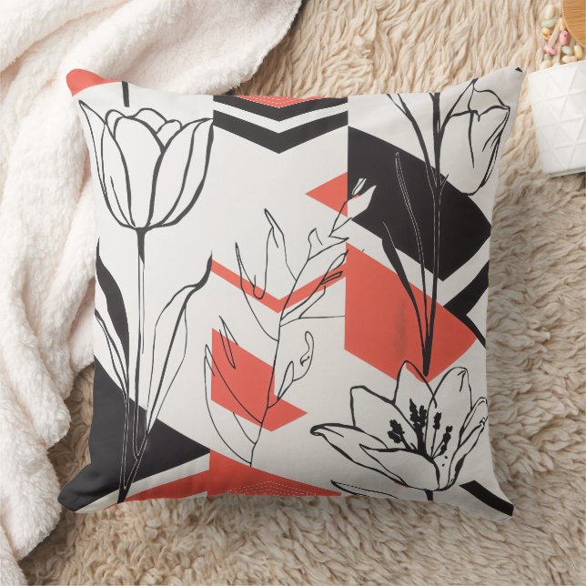 Modern Geometric Floral Contrast Cushion (Blanket)