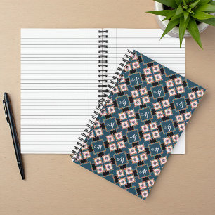 Modern Geometric Floral Monogram Flower Pattern Notebook