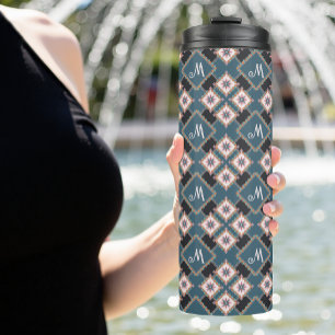 Modern Geometric Floral Monogram Flower Pattern Thermal Tumbler