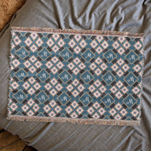 Modern Geometric Floral Monogram Flower Pattern Throw Blanket