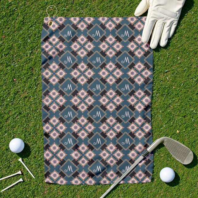 Modern Geometric Floral Monogram Pattern Unique Golf Towel (Creator Uploaded)