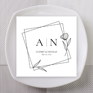 Modern Geometric Floral Monogram Wedding Napkins