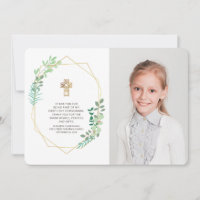 Modern Geometric Foliage Photo Communion Thank You