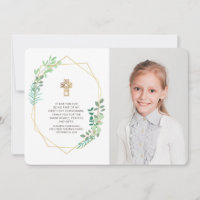 Modern Geometric Foliage Photo Communion Thank You