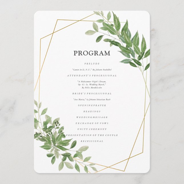 Modern Geometric Foliage Wedding Programme (Front)
