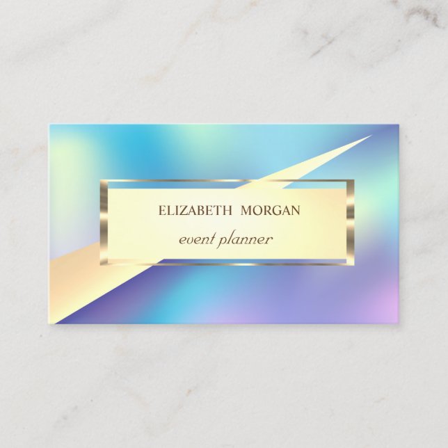 Modern Geometric Frame Gold Holographic Business Card (Front)