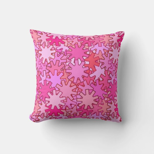 Modern Geometric Gears, Fuchsia and Pink Cushion (Front)